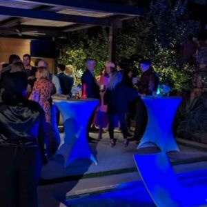 Cocktail tables at an evening event